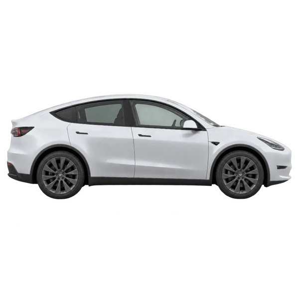 Tesla Model Y 2026 prata, vista lateral (voltada para a direita)