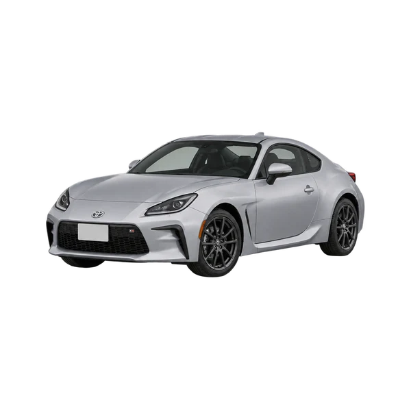 Toyota 86 2021 باللون فضي، منظر منظر أمامي بزاوية ثلاثة أرباع (متجه لليسار)