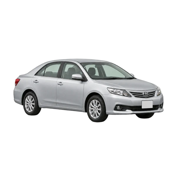 Toyota Allion 2015 باللون فضي، منظر منظر أمامي بزاوية ثلاثة أرباع (متجه لليسار)