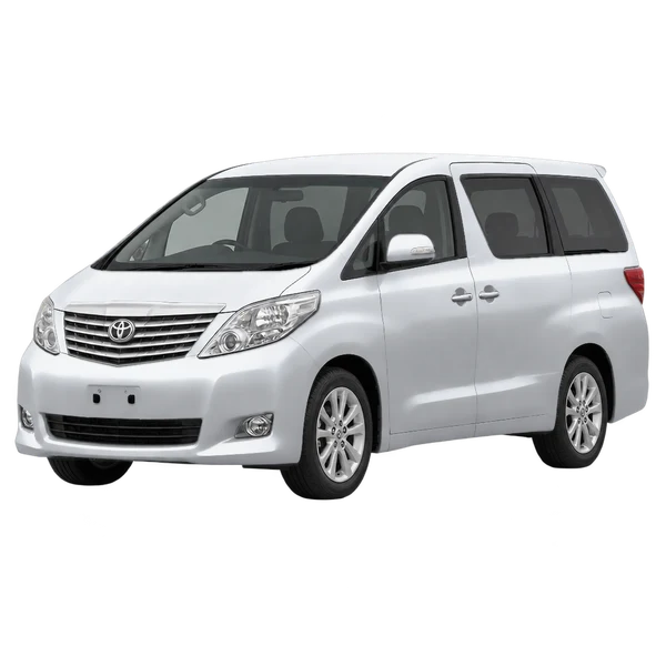 Toyota Alphard 2008 en plateado, vista frontal tres cuartos (hacia la izquierda)