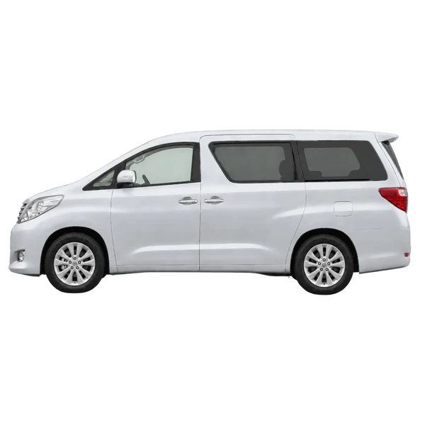Toyota Alphard 2009 en plateado, vista lateral (mirando a la izquierda)