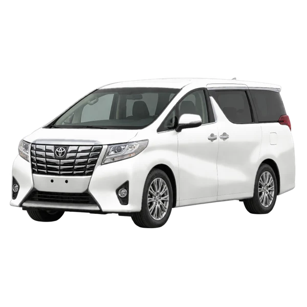 Toyota Alphard 2016 باللون أبيض، منظر منظر أمامي بزاوية ثلاثة أرباع (متجه لليسار)
