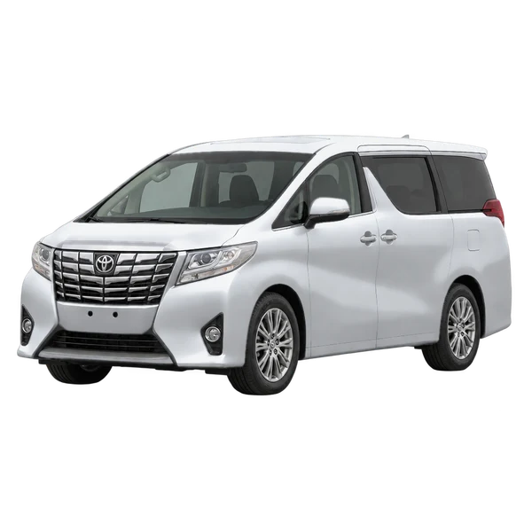 Toyota Alphard 2017 باللون فضي، منظر منظر أمامي بزاوية ثلاثة أرباع (متجه لليسار)