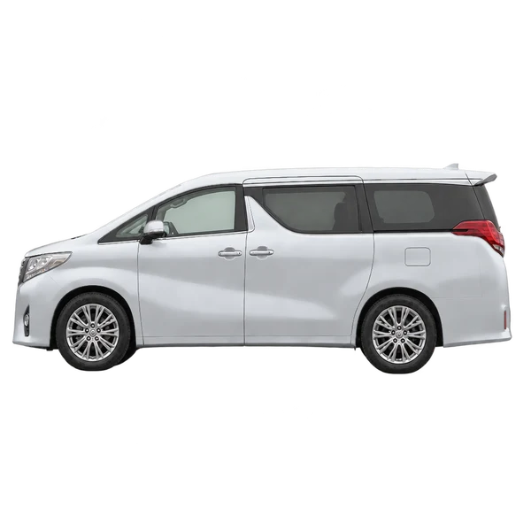 Toyota Alphard 2019 باللون فضي، منظر جانبي (متجه إلى اليسار)