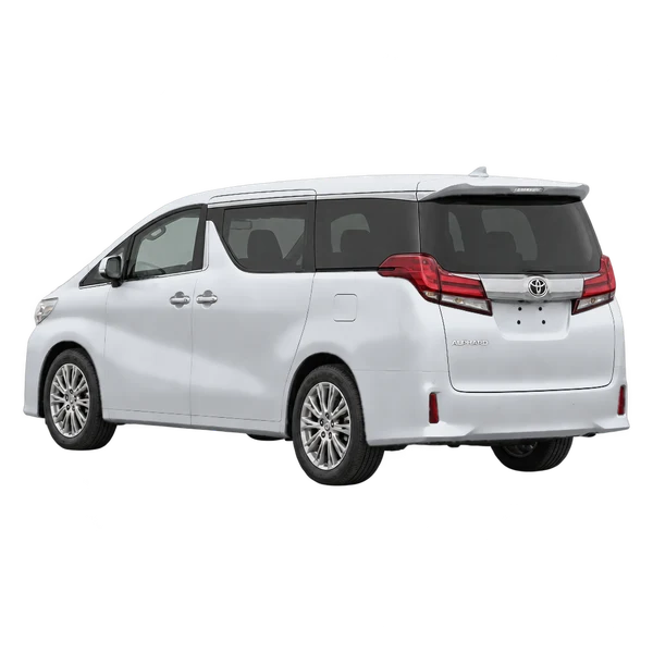 2021 Toyota Alphard in Silber, Ansicht: Dreiviertelansicht von hinten (nach links gerichtet)