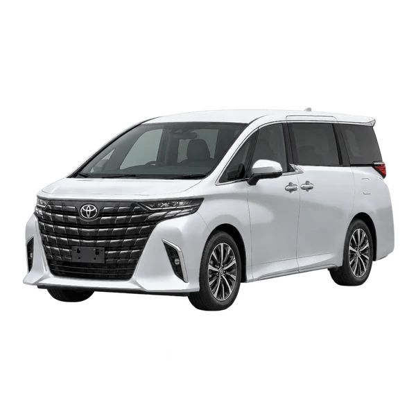 2025 Toyota Alphard in Silber, Ansicht: Dreiviertelansicht vorne (nach links gerichtet)