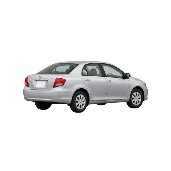 2010 Toyota Axio in Silber, Ansicht: Dreiviertelansicht von hinten (nach links gerichtet)