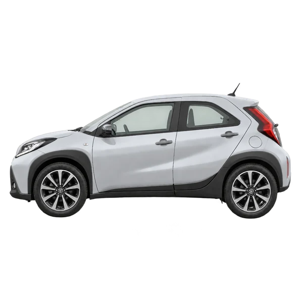 silver 2026 Toyota Aygo X side (facing left) view