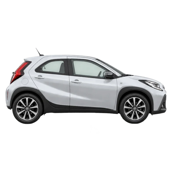 silver 2026 Toyota Aygo X side (facing right) view
