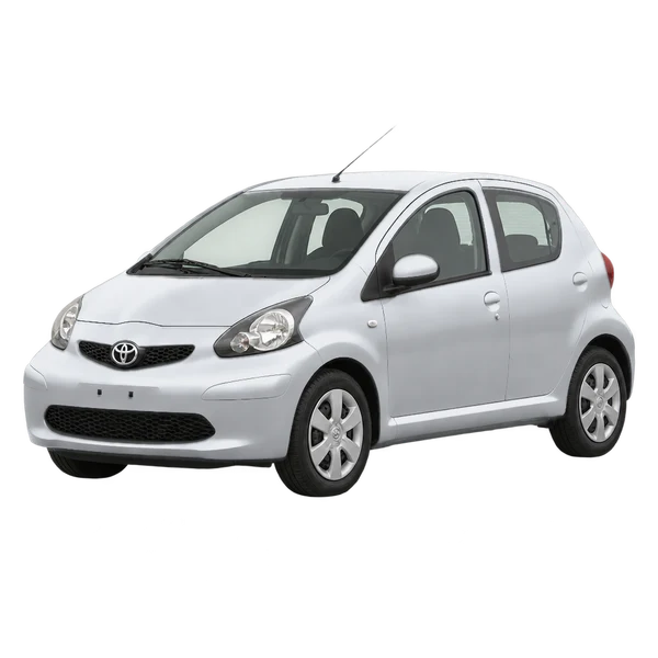 Toyota Aygo 2006 prata, vista dianteira em três quartos (voltada para a esquerda)