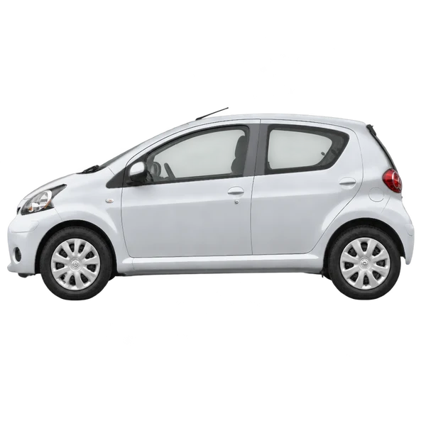 silver 2013 Toyota Aygo side (facing left) view
