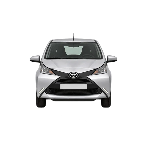 Toyota Aygo 2015 باللون فضي، منظر أمامي