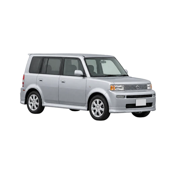 Toyota BB 2000 prata, vista dianteira em três quartos (voltada para a esquerda)