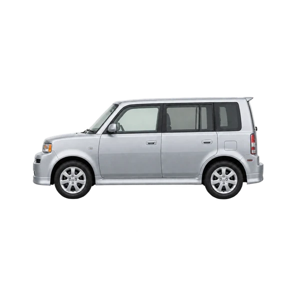Toyota BB 2000 prata, vista lateral (voltada para a esquerda)