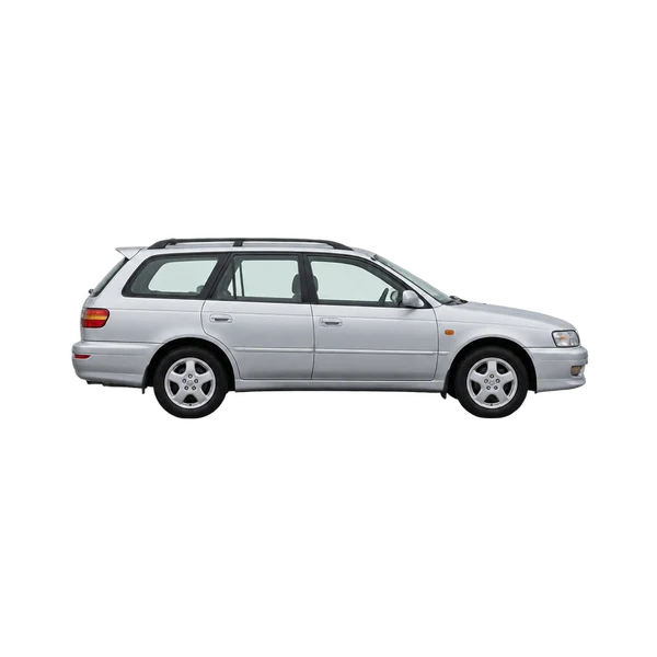 Toyota Caldina 1995 en plateado, vista lateral (hacia la derecha)
