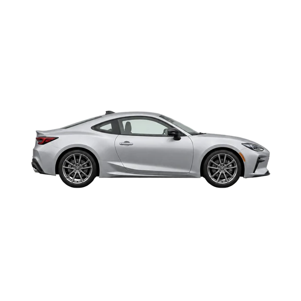 Toyota Celica 2025 باللون فضي، منظر منظر جانبي (باتجاه اليمين)