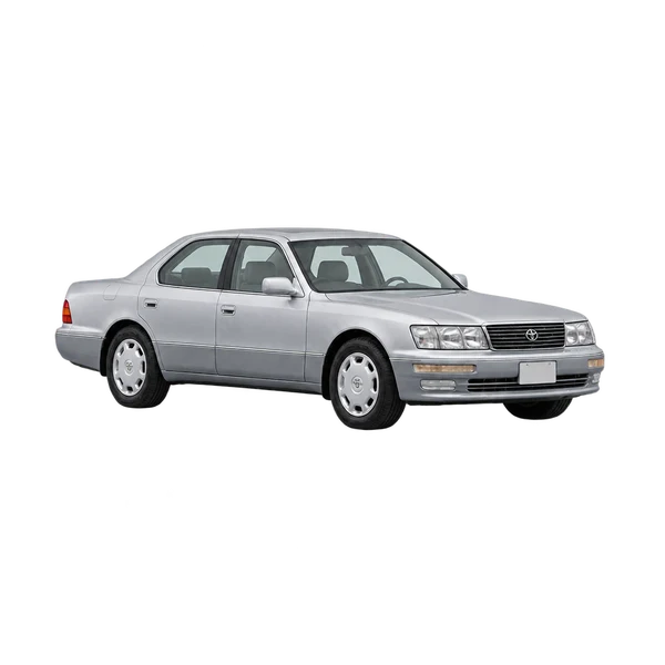 Toyota Celsior 1995 en plateado, vista frontal tres cuartos (hacia la izquierda)