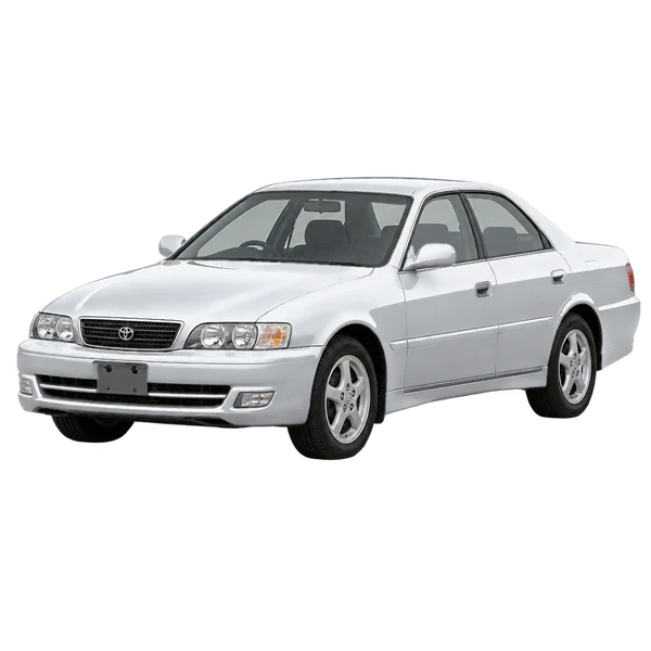 Toyota Chaser 1997 باللون فضي، منظر منظر أمامي بزاوية ثلاثة أرباع (متجه لليسار)