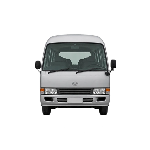 Toyota Coaster 1995 باللون فضي، منظر أمامي