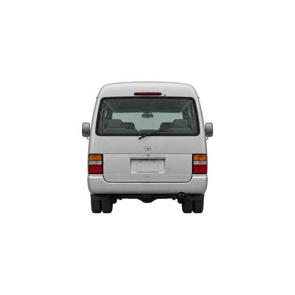 Toyota Coaster 1995 باللون فضي، منظر من الخلف