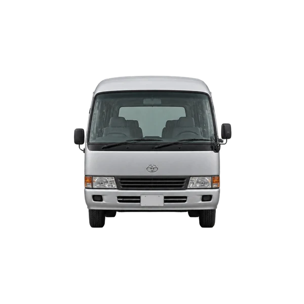 シルバーの2000 Toyota Coaster（正面ビュー）