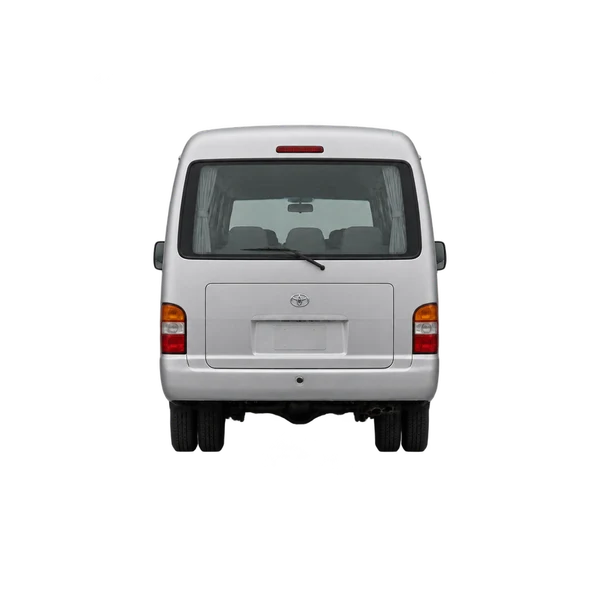 シルバーの2000 Toyota Coaster（リアビュー）
