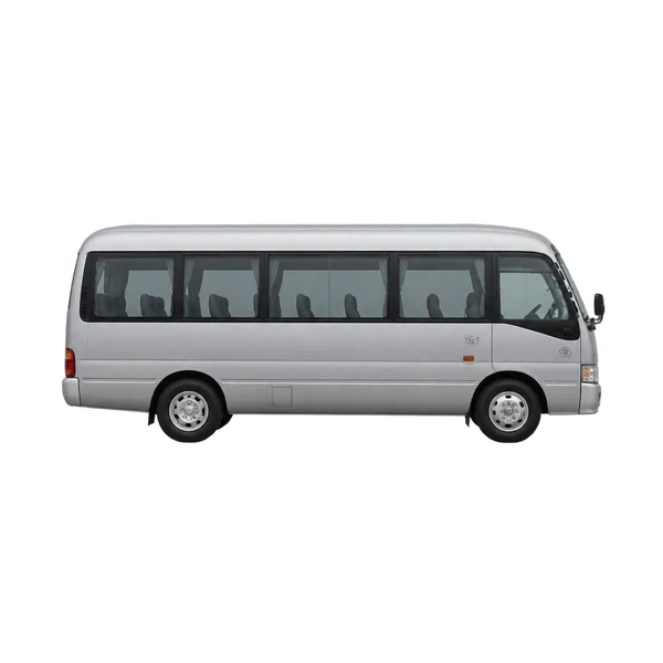 シルバーの2000 Toyota Coaster（側面（右向き）ビュー）
