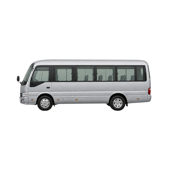 Toyota Coaster 2005 prata, vista lateral (voltada para a esquerda)