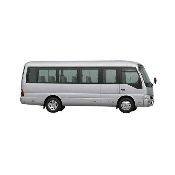 Toyota Coaster 2005 prata, vista lateral (voltada para a direita)