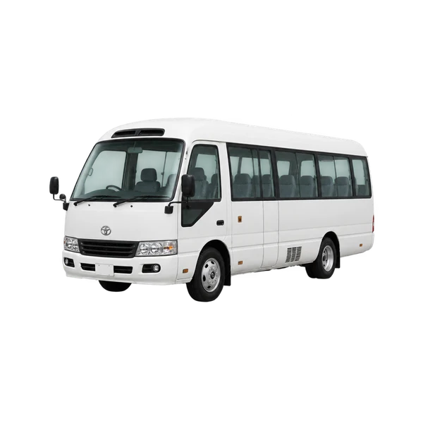 Toyota Coaster 2007 blanc, vue trois-quarts avant (orienté vers la gauche)