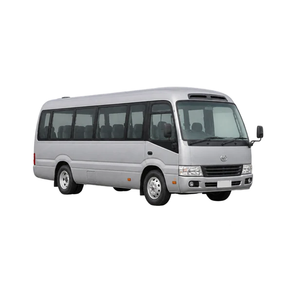 Toyota Coaster 2010 argent, vue trois-quarts avant (orienté vers la gauche)