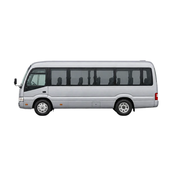 Toyota Coaster 2010 argent, vue côté (vers la gauche)