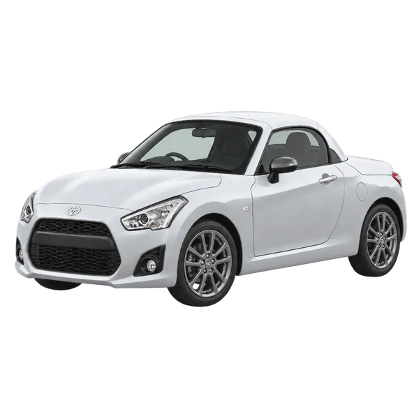 Toyota Copen 2026 prata, vista dianteira em três quartos (voltada para a esquerda)