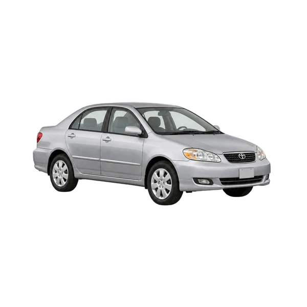 Toyota Corolla Compressor 2005 باللون فضي، منظر منظر أمامي بزاوية ثلاثة أرباع (متجه لليسار)