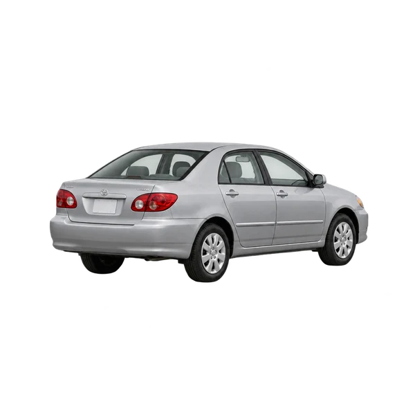 Toyota Corolla Compressor 2005 باللون فضي، منظر ثلاثة أرباع خلفي (باتجاه اليسار)