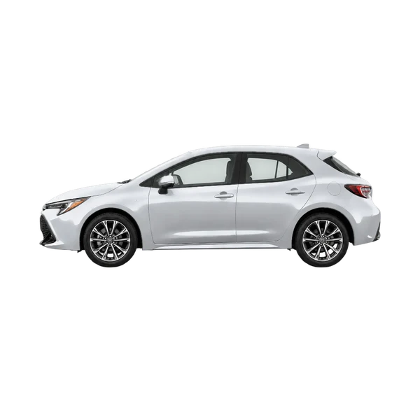 Toyota Corolla Hatchback 2025 en plateado, vista lateral (mirando a la izquierda)