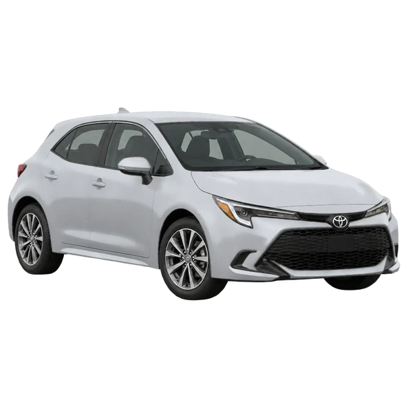 2027 Toyota Corolla Hatchback in Silber, Ansicht: Dreiviertelansicht vorne (nach links gerichtet)