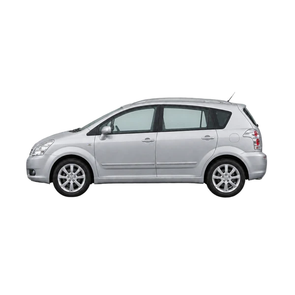 Toyota Corolla Verso 2010 باللون فضي، منظر جانبي (متجه إلى اليسار)