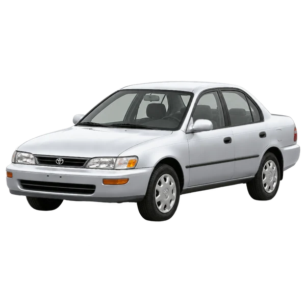 Toyota Corolla 1997 en plateado, vista frontal tres cuartos (hacia la izquierda)
