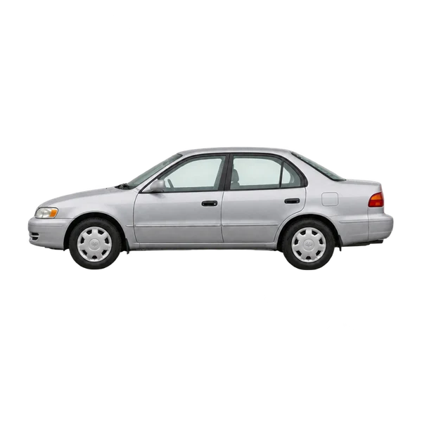 Toyota Corolla 2000 en plateado, vista lateral (mirando a la izquierda)