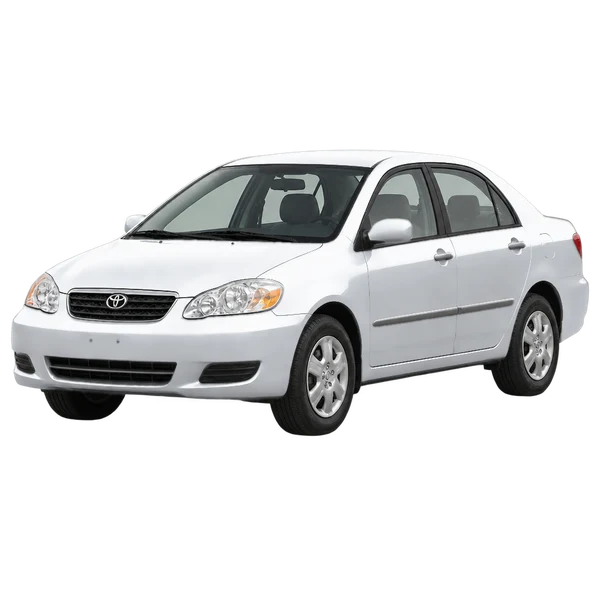 Toyota Corolla 2004 prata, vista dianteira em três quartos (voltada para a esquerda)