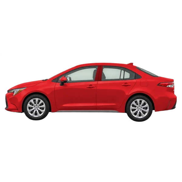 Toyota Corolla 2027 باللون أحمر، منظر جانبي (متجه إلى اليسار)