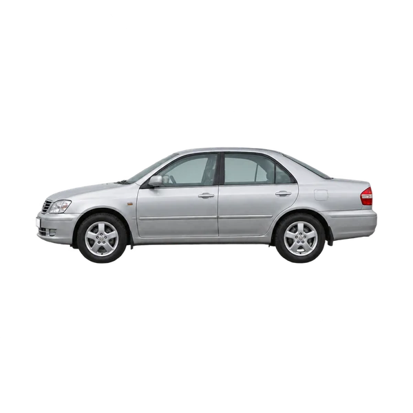 Toyota Corona 2005 en plateado, vista lateral (mirando a la izquierda)