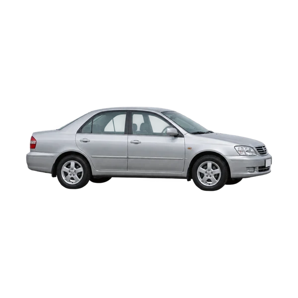 Toyota Corona 2005 en plateado, vista lateral (hacia la derecha)