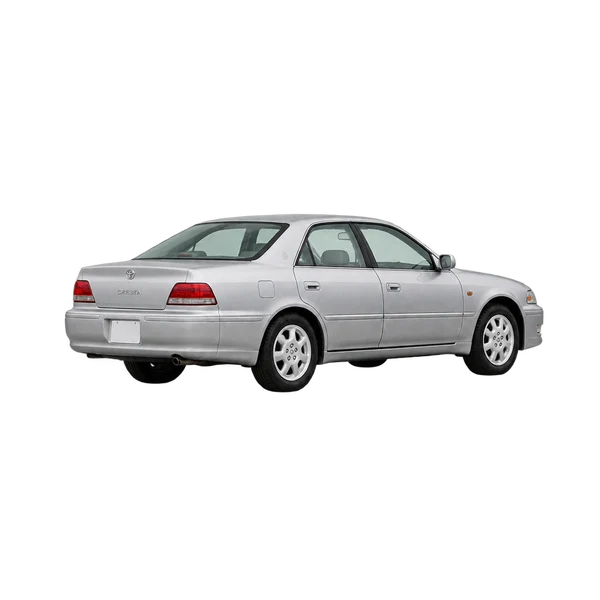 Toyota Cresta 2000 باللون فضي، منظر ثلاثة أرباع خلفي (باتجاه اليسار)