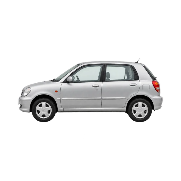 Toyota Duet 2000 باللون فضي، منظر جانبي (متجه إلى اليسار)
