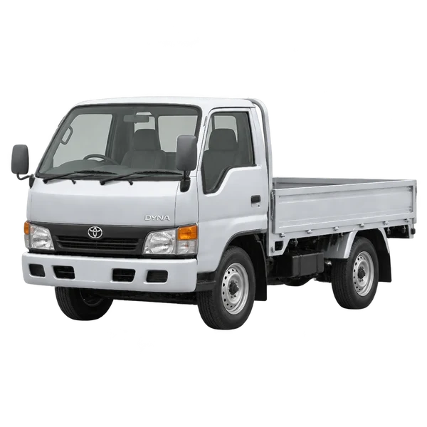 Toyota Dyna 1997 prata, vista dianteira em três quartos (voltada para a esquerda)