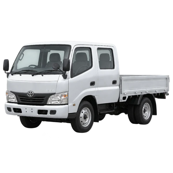 Toyota Dyna 2004 prata, vista dianteira em três quartos (voltada para a esquerda)