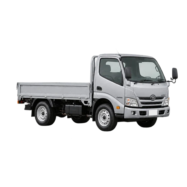 2020 Toyota Dyna in Silber, Ansicht: Dreiviertelansicht vorne (nach links gerichtet)