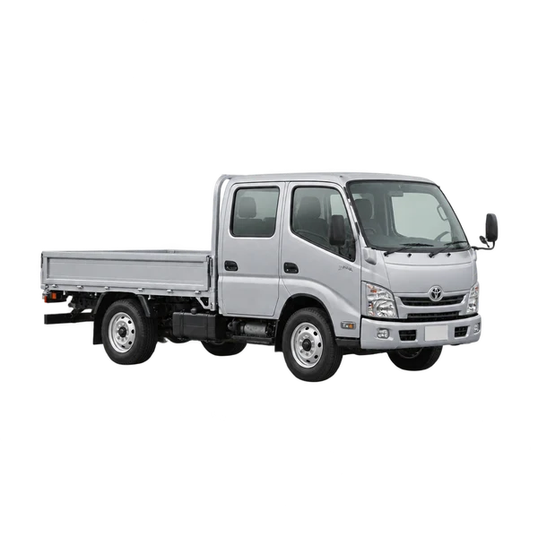 2025 Toyota Dyna in Silber, Ansicht: Dreiviertelansicht vorne (nach links gerichtet)